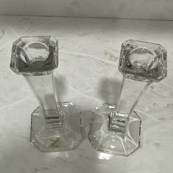 Vintage MCM Mikasa Clear Crystal Candle Holders Set of Two, 7” Austria, Elegant - Picture 7 of 9